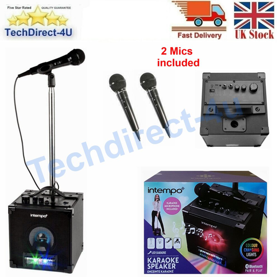 Intempo Bluetooth Karaoke Speaker with 2 Microphone, Mic Stand & Light