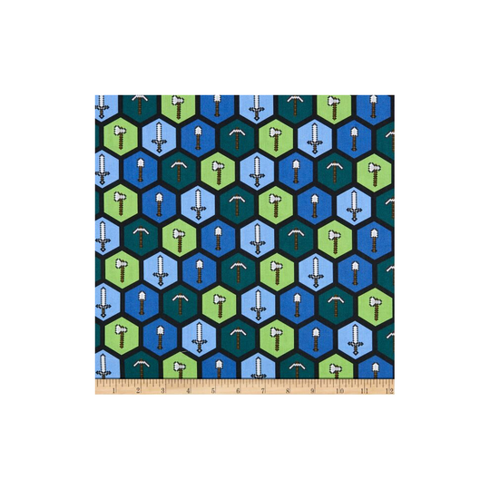 Fat Quarter Minecraft Tools In Blocks 100% Cotton Quilting Fabric