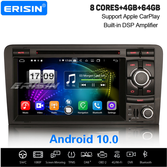 8-Core Android 10.0 DSP Car Stereo DAB+ Navi CarPlay WiFi Audi A3 S3 RS3 RNSE-PU