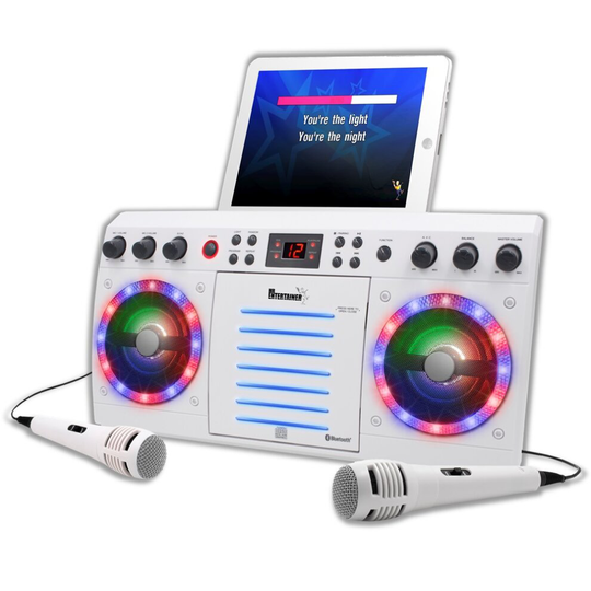 (Wired Microphones, 200 Songs) Beatbox Karaoke Machine CDG/CD+G. Built in Disco Lights. Includes 2 Microphones & Party Songs