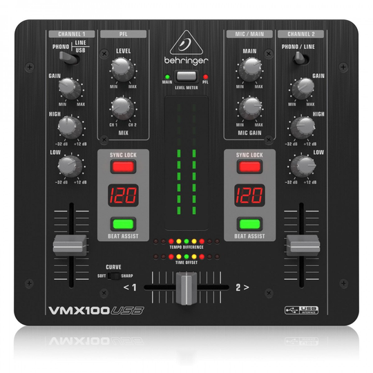 Behringer Pro VMX100USB Professional 2-Channel DJ Mixer