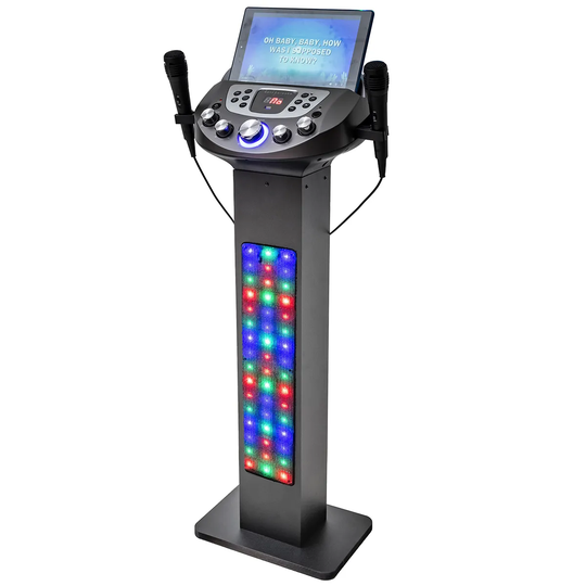 Easy Karaoke Smart Bluetooth Pedestal Karaoke System with Light Effects + 2 Mics - Black
