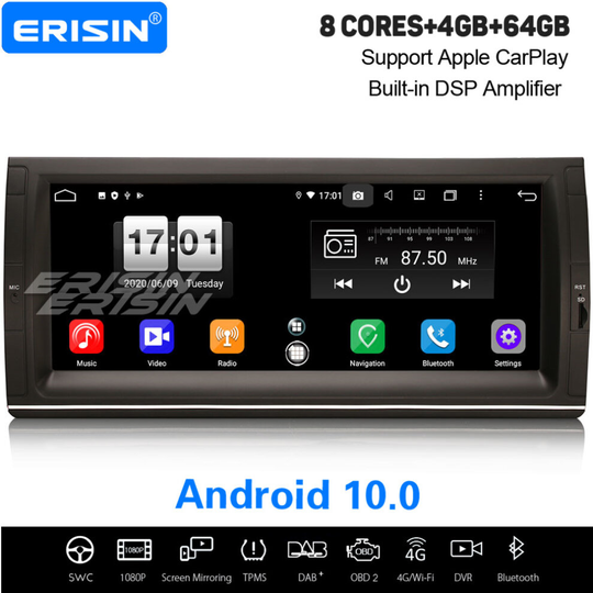 10.25" 8-Core Android 10.0 DSP Car Stereo CarPlay DAB+ Satnav WiFi OBD2 DVR BMW 5er E39 X5 E53 M5