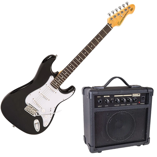 Encore Electric Guitar E6 in Gloss Black & Kinsman 10w Amp