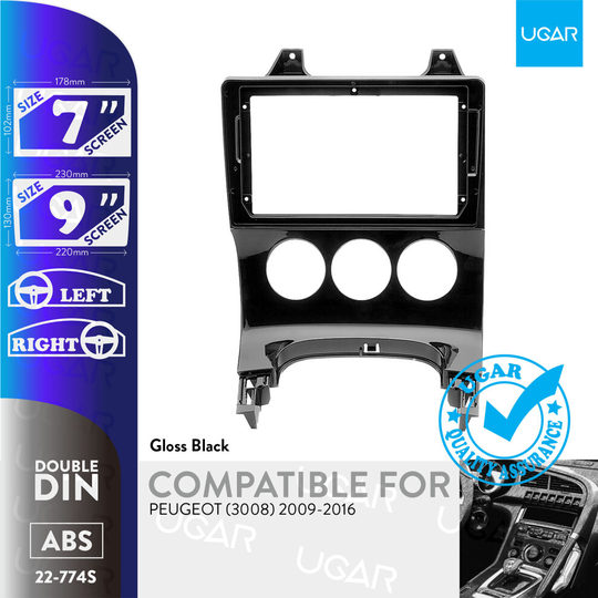 UGAR 7 inch / 9 inch Compatible for PEUGEOT (3008) 2009-2016 Radio Stereo Dash Installation Mount Kit