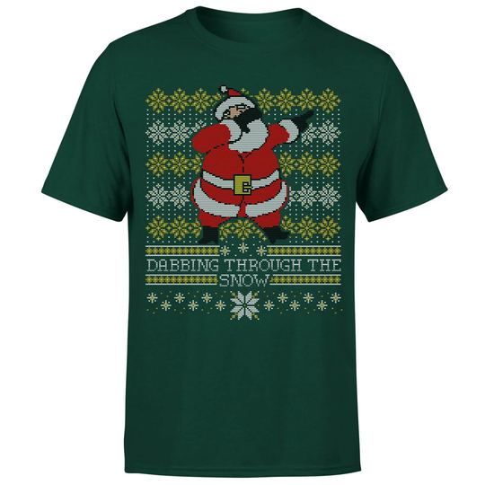 Dabbing through the snow Fair Isle T-Shirt - Forest Green - S - Forest Green