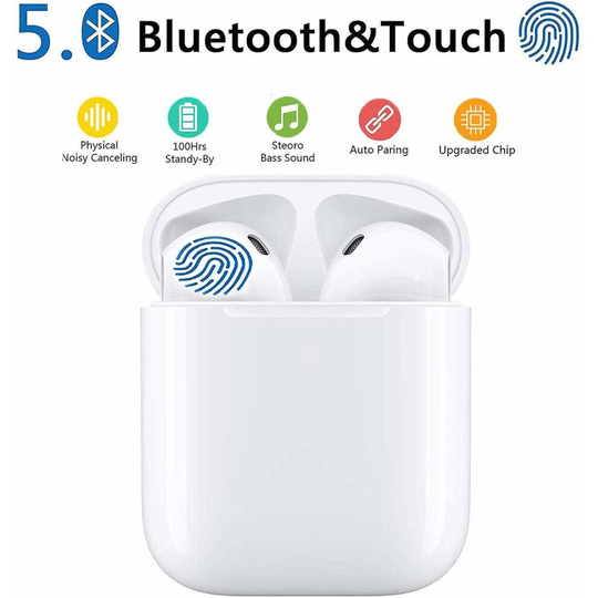 Bluetooth Earphones, In-Ear Stereo Noise Canceling Wireless Bluetooth 5.0 Headset Wireless Headphones with Portable Charging Case Apple / Airpods /