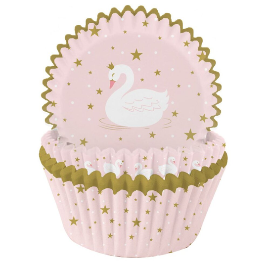 75 Pink Swan Cupcake Cases, Pink Cupcake Wrappers, Baking Cups, Princess Party Cupcakes, Party Decorations, Baby Shower Party