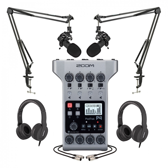 Zoom PodTrak P4 Podcasting Bundle with SubZero DB30 Microphones