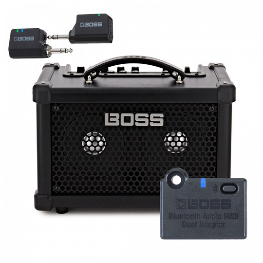 Boss Dual Cube Bass LX Bass Guitar Amplifier Wireless Bundle