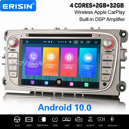 7" Android 10.0 Car Stereo CarPlay DAB+ Navi BT WiFi FORD Mondeo Focus S/C-Max Galaxy 3-UI