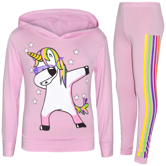 (11-12 Years) Kids Girls Tracksuits Unicorn Rainbow Dab Floss Baby Pink Top Legging Xmas Sets