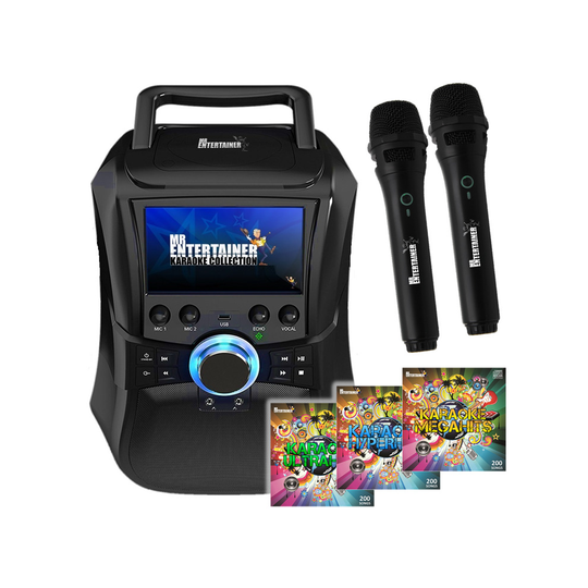 (2 x Wireless Microphones, 600 Songs) Mr Entertainer Megabox Portable Karaoke Machine with Screen
