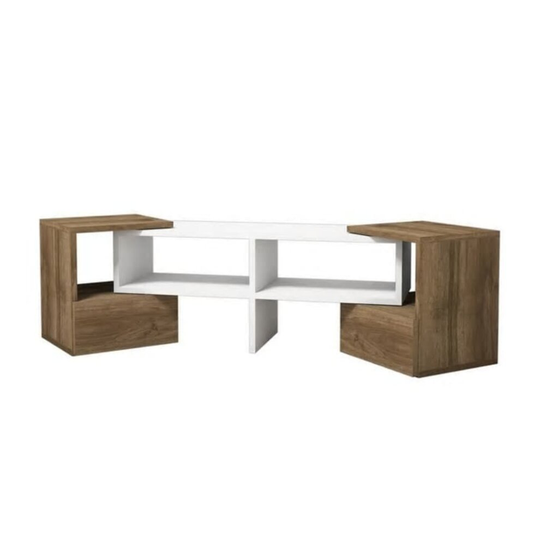 Homemania TV Stand 141,2cm White and Walnut Media Unit Console Stereo Cabinet