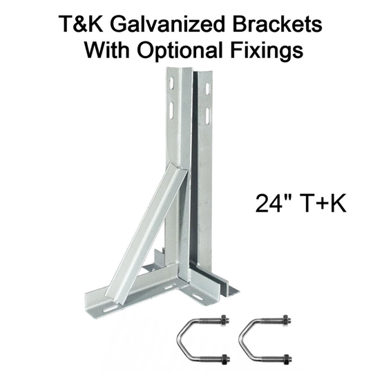 (24'' inch T&K, 2.5'' U Bolts (Set of 2)) T&K Wall Mount Galvanised Bracket Satellite TV Aerial FM DAB 12 18 24 36 inch