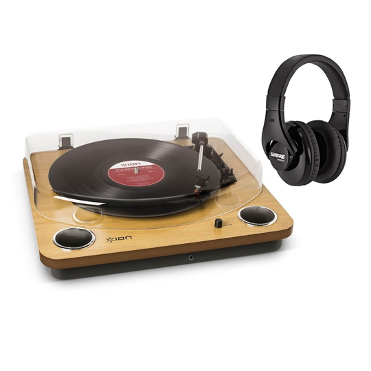 ION Max LP USB Turntable with Built-in Speakers and Shure Headphones