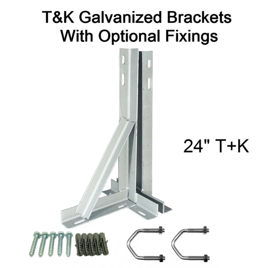 (24'' inch T&K, 2.5'' U Bolts With 50mm Bolts and Rawlplugs) T&K Wall Mount Galvanised Bracket Satellite TV Aerial FM DAB 12 18 24 36 inch