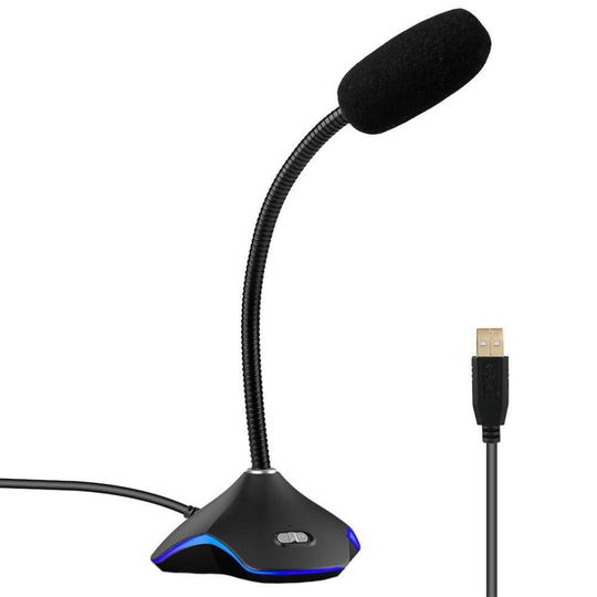 XIAOKOA USB Microphone for Windows and Mac, Professional PC Microphone with Built-in LED Light for Computer, Laptop, Desktop and Notebook, Plug and