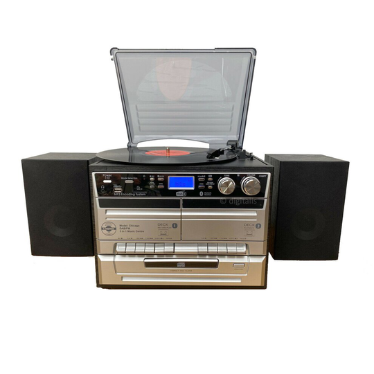 (Silver) Steepletone Chicago RECORDING Retro 6 in 1 Music Centre, FM, DAB+, Bluetooth, turntable, CD Player, TWIN Cassette, SD, USB, Remote, Stereo Sp