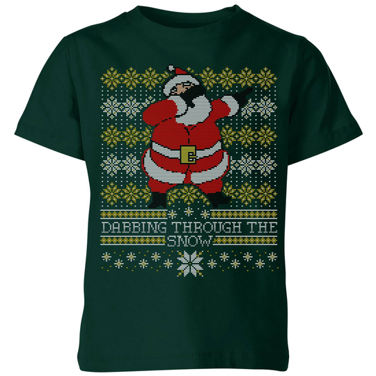 Dabbing through the snow Fair Isle Kids' T-Shirt - Forest Green - 5-6 Years - Forest Green