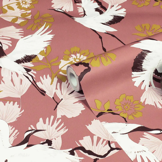 Furn. Demoiselle Blush Pink Botanical Printed Wallpaper