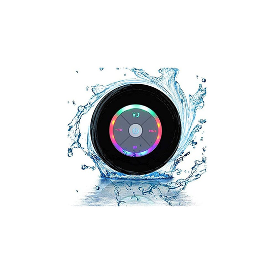 (Black) Wireless Bluetooth Speaker Waterproof Led Shower Speaker FM Radio TF Card