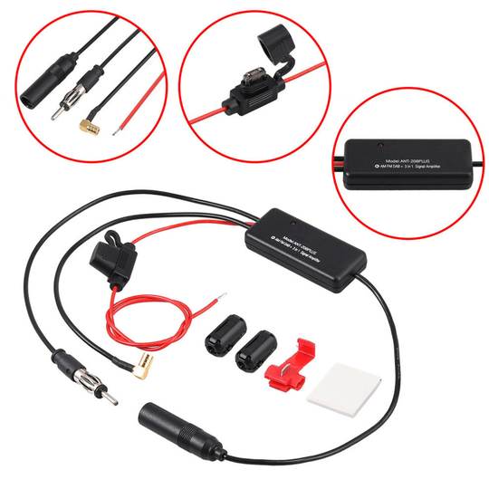 Car 3 in1 DAB AM FM Antenna aerial splitter Radio Signal AMP Amplifier Booster