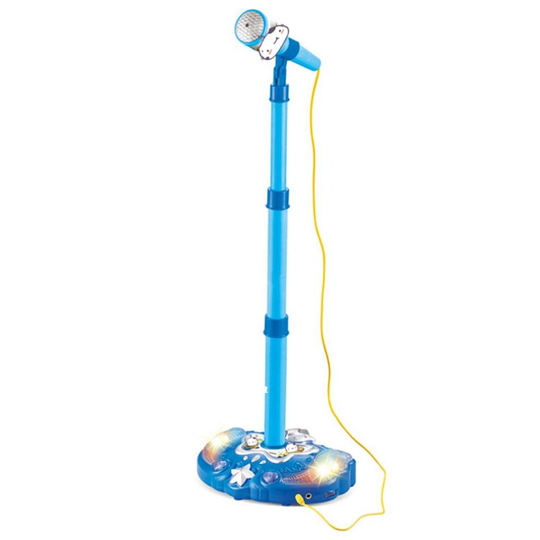 (Blue) Karaoke Microphone with Adjustable Stand - Musical Instrument with Light Effect