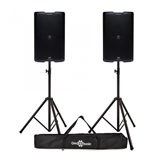 Mackie SRM215 V-Class 15 Active PA Speakers Pair with Stands & Bag