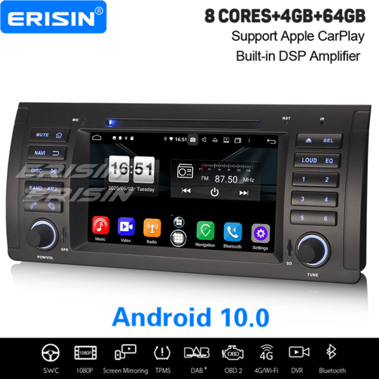 8-Core Android 10.0 Car Stereo Navi DSP CarPlay BMW 5er E39 X5 E53 M5 WiFi DAB+