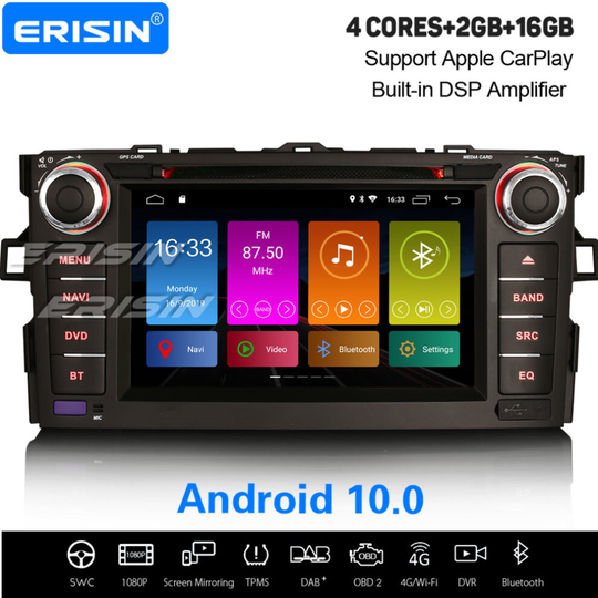 Android 10.0 DAB+ Sat Nav DSP Car Stereo Carplay OBD2 WiFi 4G USB BT Toyota Auris Corolla Altis