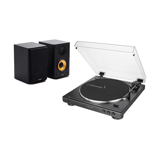 (Black) Audio-Technica AT-LP60X Turntable and Edifier R1000T4 Active Speaker Package Exclusive Set by Digitalis Audio