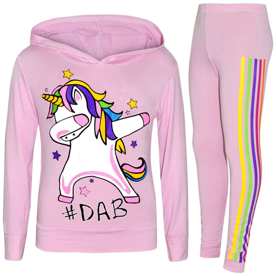 (9-10 Years, Black) Girls Rainbow Unicorn #Dab Floss Hooded Xmas 7-13