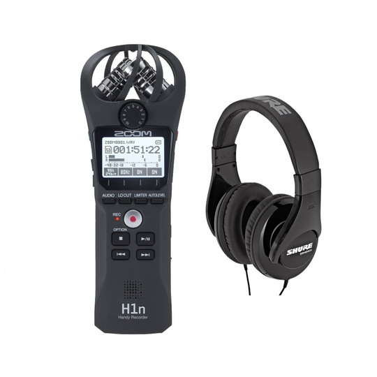 Zoom H1n Recorder Black with Shure SRH240A Headphones