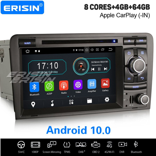 8-Core Android 10.0 Bluetooth Car Stereo DAB+ Sat Nav CarPlay WiFi OBD2 Audi A3 RS3 S3 RNSE-PU