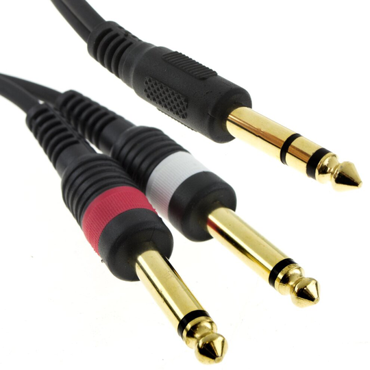 kenable 6.35mm Stereo Jack to Twin 6.35mm Mono BIG Jacks Screened Cable 2m
