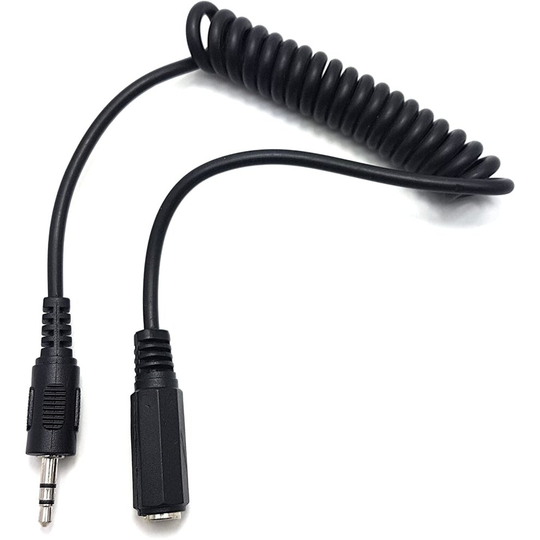 MainCore 1m Long Black COILED 3.5mm Stereo Jack to Socket Headphone Extension Male to Female Cable (Availa