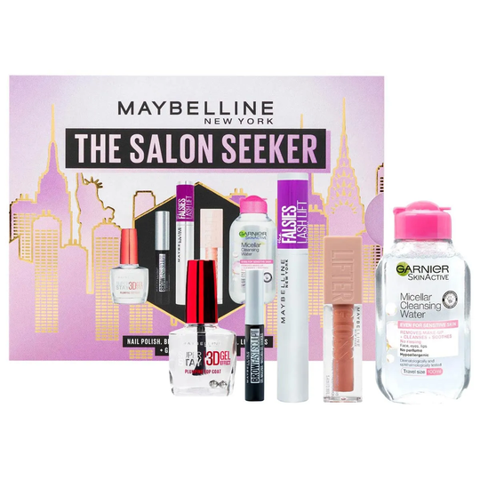 Maybelline Makeup Gift Set With Mascara Lip Gloss Nail Polish & Micellar Water