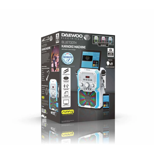 Daewoo Bluetooth Portable Karaoke Machine With Voice Control - White