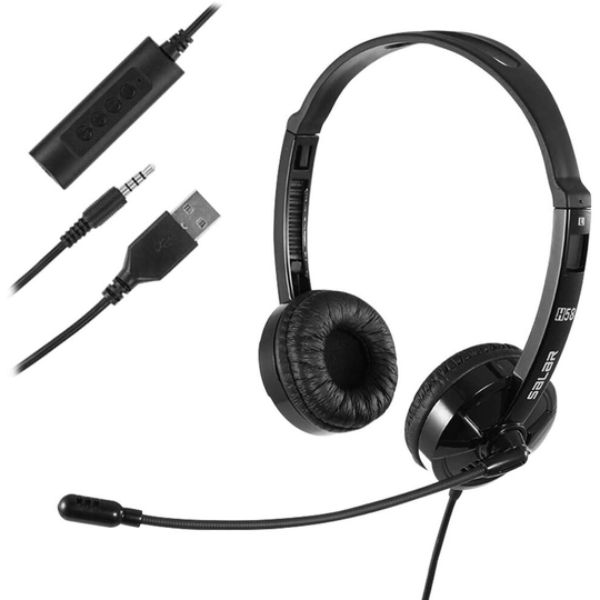 USB Headset with Microphone Noise Cancelling & Audio Controls, Stereo PC Headphone for Business Skype Call Center Office Computer, Clearer Voice,